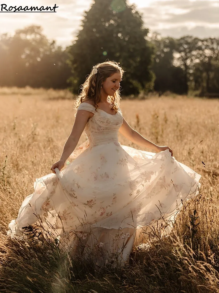 Vestido De novia elegante con hombros descubiertos, vestido De novia clásico con apliques y cuello en V, vestido De novia largo sencillo De corte A, bata De novia