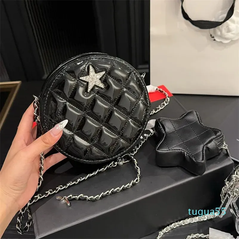 Bolsos de hombro clásicos 2 en 1 Marca francesa Bolso cruzado circular acolchado Diseñador de lujo Bolso de cadena de cuero de alta calidad Monedero de estrellas