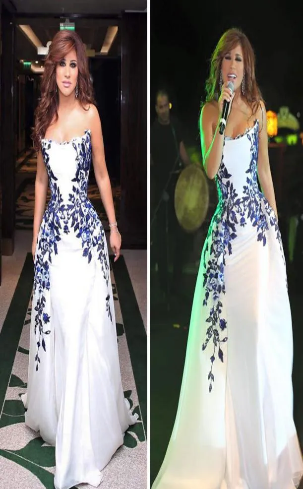 Najwa Karam Aline White Celebrity Dresses 2016 Arabiska Dubai Eleganta kvällsklänningar med enkla broderi golvlängd kvinnor prom 8089027