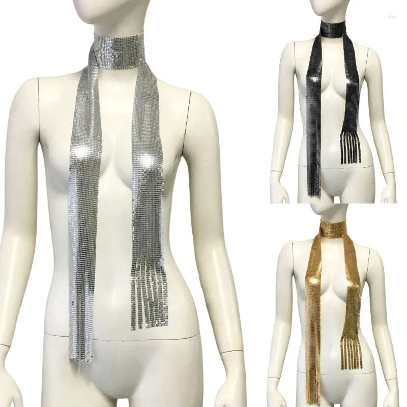 Scarves 2024 Punk Long Choker For Women Chain Scarf Full Sequins Nightclub Costume