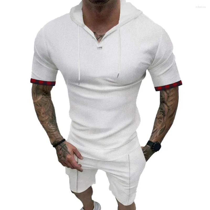 Survêtements pour hommes Hommes Survêtement Kit Shorts T-shirt à capuche Col à revers Polyester Manches courtes Abordable