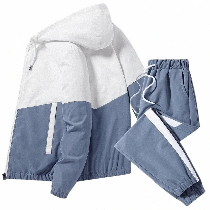 FI Herrens träningsdräkt Casual Joggers Hooded Sportswear Autumn Mens Jackets+Pants 2 Piece Set Hip Hop Running Sports Suit 88Gn#
