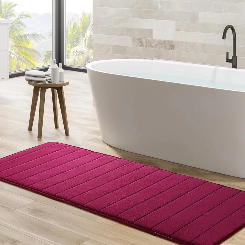 Alfombras absorbentes a rayas de espuma de memoria larga alfombra de baño color sólido alfombra suave antideslizante alfombra interior