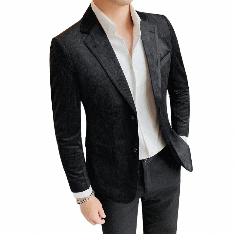 Printemps rayé hommes Blazers Slim Fit Casual Busin costume veste de haute qualité tendance Banquet social fête uniforme Dr manteaux 2024 C2Vc #