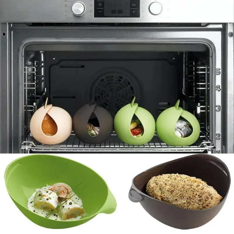 2024 Silikonbrödbakningsskål Multi Mikrovågsugn Fisk Steam Bowl All-Purpose Foldbar Silicone Cooking Pocket Kitchen Tool