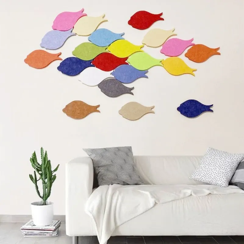 Adesivos 10 peças colorido adesivo de parede 3d placa de feltro peixe em forma de jardim de infância escritório loja decoração quarto decoração fundo papel de parede