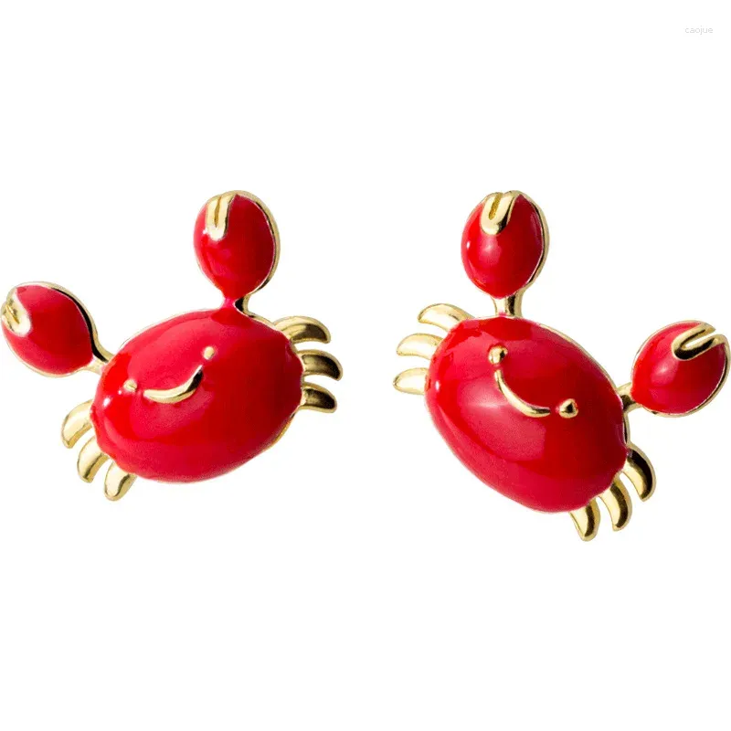 Studörhängen 925 Sterling Silver Gold Plated 2024 Crab Animal Red Festive Women Accessories Girls Birthday Present