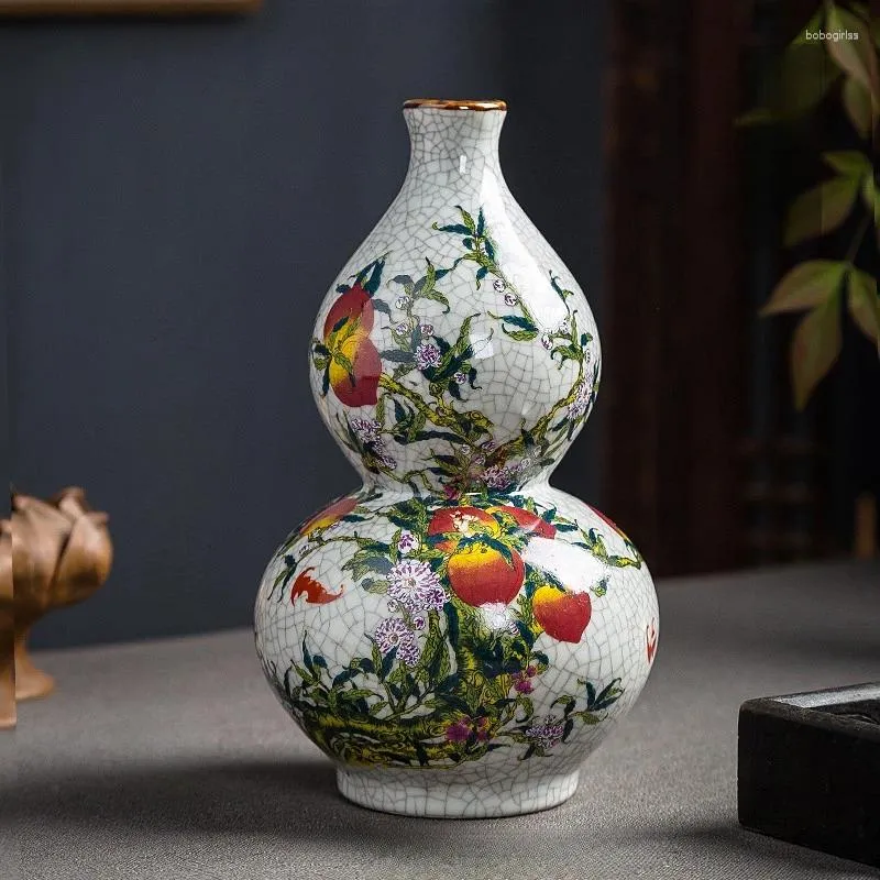 Vases Ceramic Painted Gourd Vase Chinese Style Ornaments Living Room Flower Arrangements Office Desktop Decoration Antique