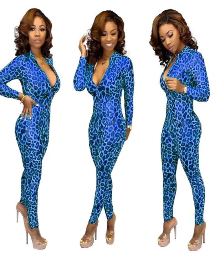 Women039s Jumpsuits Rompertjes Luipaard Bodycon Een Stuk Outfit Sexy Kostuums Lange Mouw Body Overall Womens Jumpsuit1864646