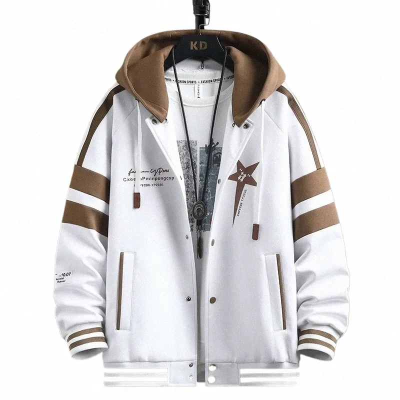 Mens Loose Fit Hooded Bomber Jacket Spring/Autumn Overcoat