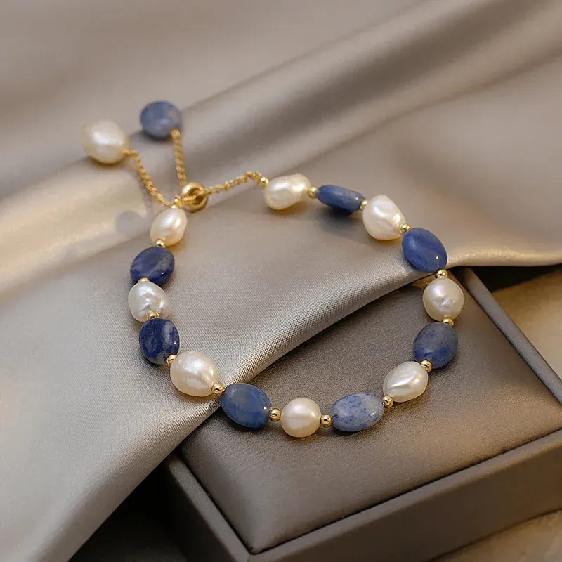 Trendy Blue Jade Stone Baroque Freshwater Pearl 14K Gold Filled Female Charm Bracelet Jewelry For Women Birthday Gifts 240320