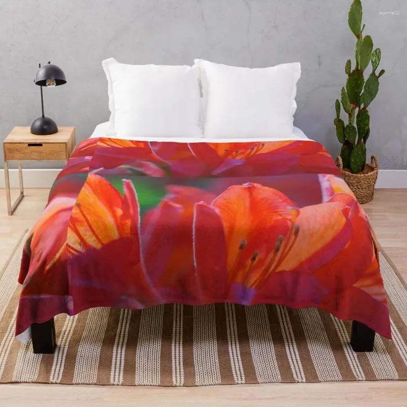 Blankets Bright Red Rhododendron Flower Throw Blanket For Sofa Thin Bed Fashionable Flannels Stuffeds