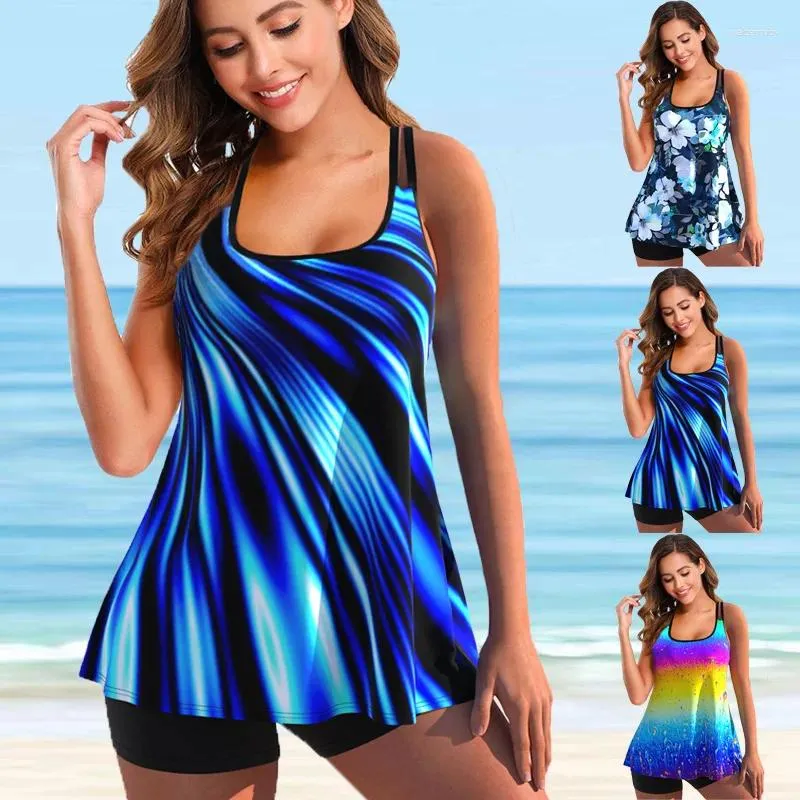 Costumi da bagno da donna Tankini Donna 2024 Plus Size Due pezzi Costumi da bagno Stampa floreale Conservatore Cover Belly Beachwear Costume da bagno