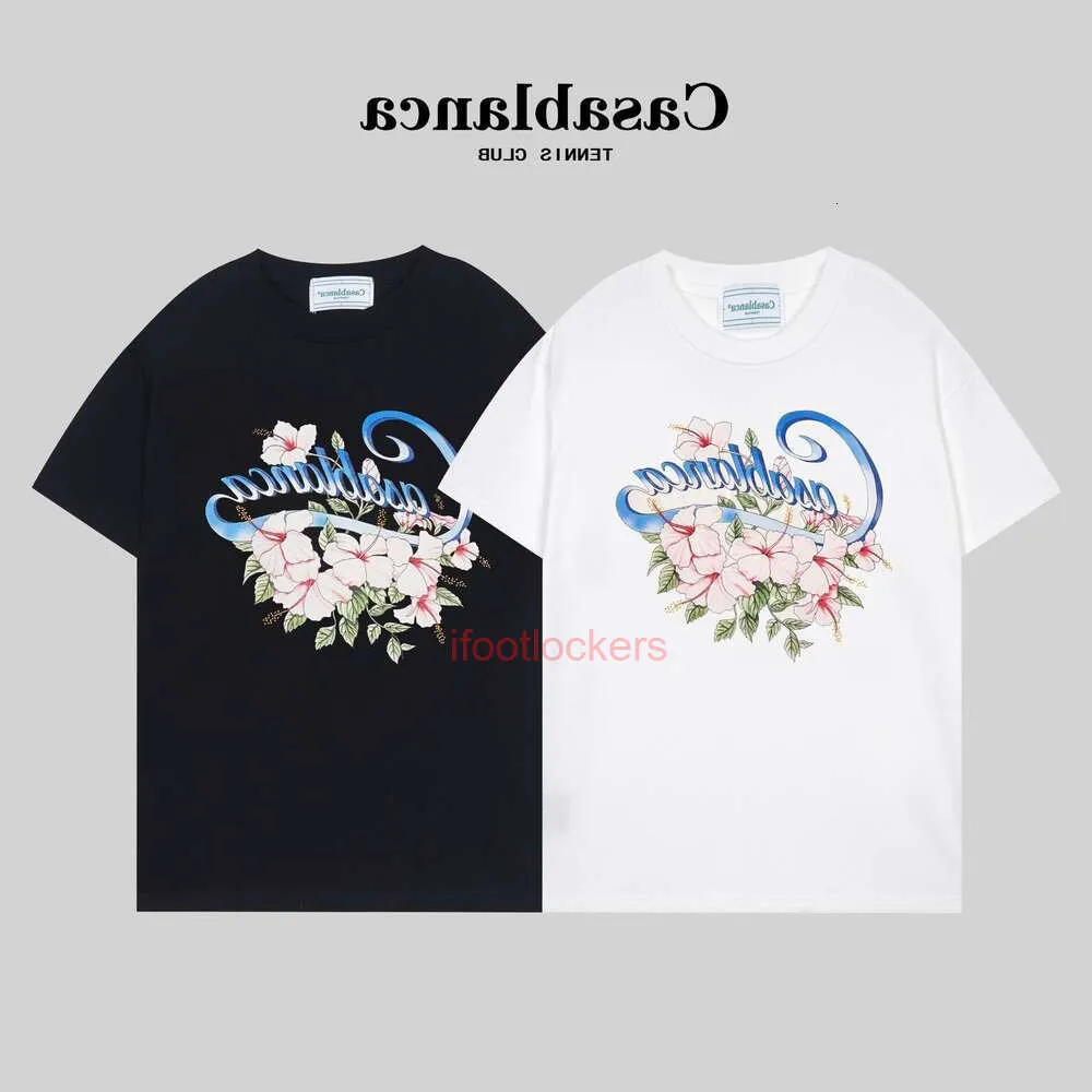 Polo Casa Blanca Mens T-shirt Summer Nouveau fleur T-shirt Brand Art Texte Digital Imprimé Mens pour femmes Loose