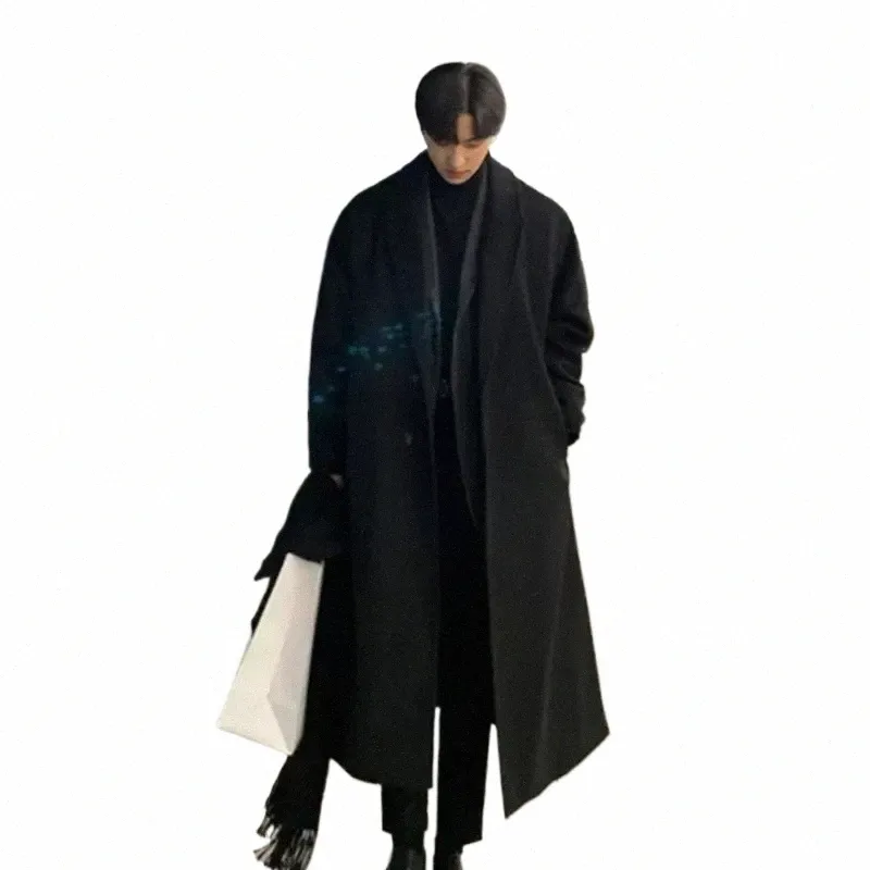 Koreanische Trend Männer Lose Beiläufige Einreiher Mantel Herbst Winter Fi Neue Lg Sleeve Woolen Lg Mantel t6EX #