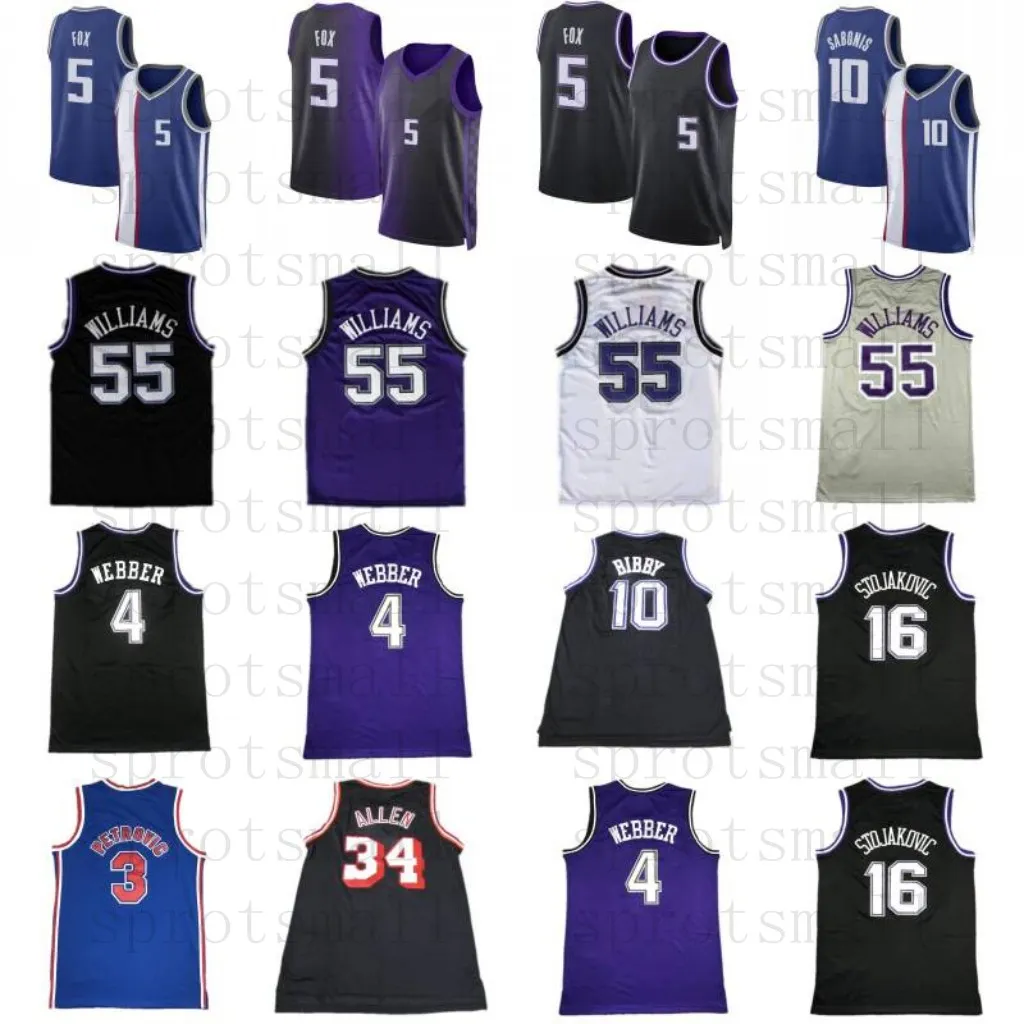 5 De Aaron Fox 10 Domantas Sabonis City Basketball Jersey Mens Drazen Petrovic Chris Webber Mike Bibby Jason Williams Peja Stojakovic 34 Ray Allen Retro Shirt