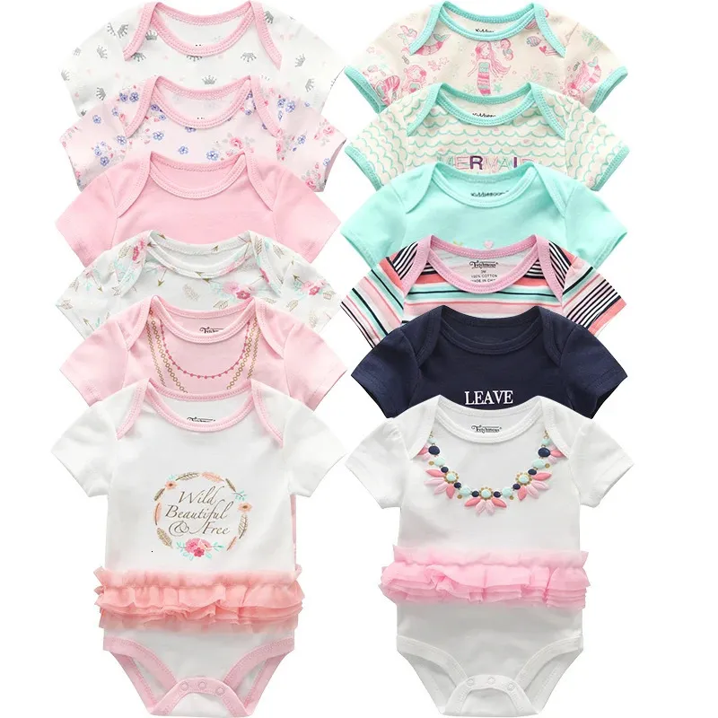 6pcslot Baby Girls Bodysuit Fashion Body Suits Short Sleeve Spädbarn Jumpsuit Cartoon Kids Born Girl Clothes 240314