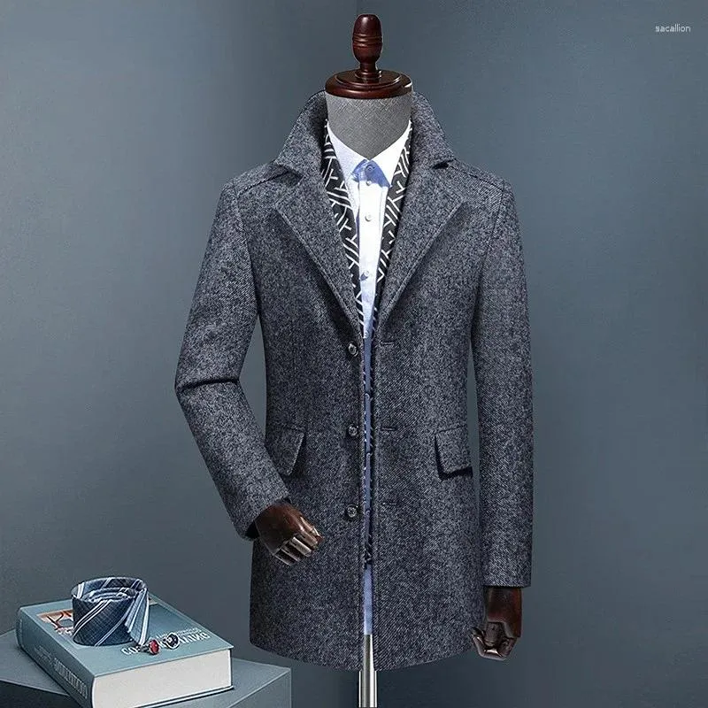 Men's Jackets Men Wool Smart Casual Jacket Outwear With Removable Scarf Tick Winter Turn-Down Collar Coat High Quality