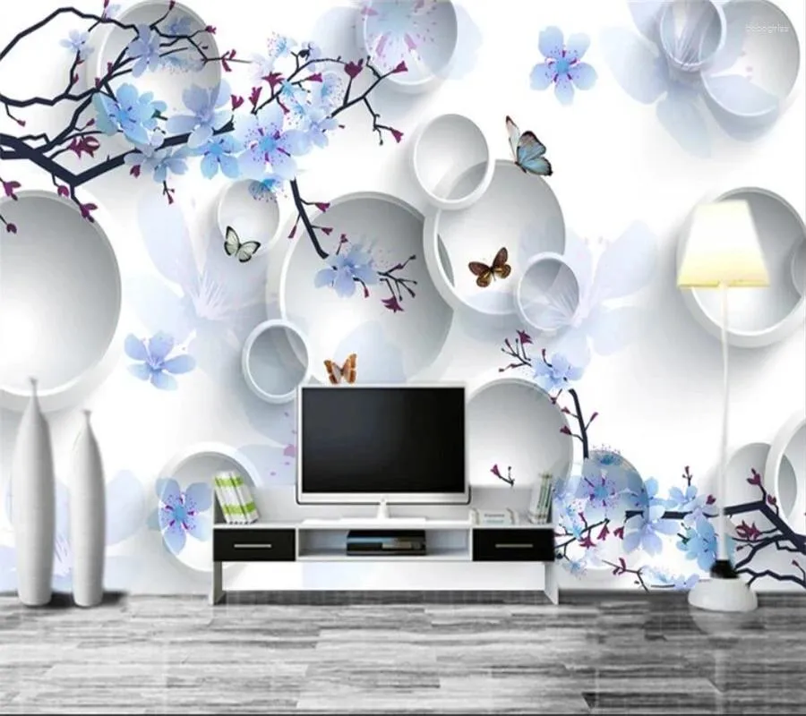 Bakgrundsbilder Wellyu Custom Wallpaper Papel de Parede Fantasy Flower 3D Circle Bakgrund Vägg för vardagsrum Väggmålningen