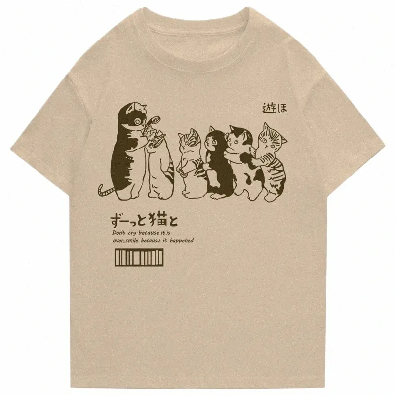 cat Shower Print Men's T Shirt 100% Cott Hip Hop Street Clothing Women T-shirts Casual Harajuku Short Sleeve Oversized Tops j8ih#