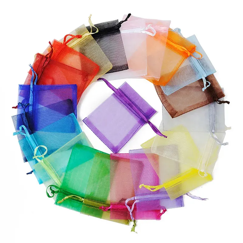 7x9cm Organza Drawstring Bags Jewelry Gift Pouches Wrap Wedding Favor Packing Christmas Party 2.75x3.5 inch Multi Colors