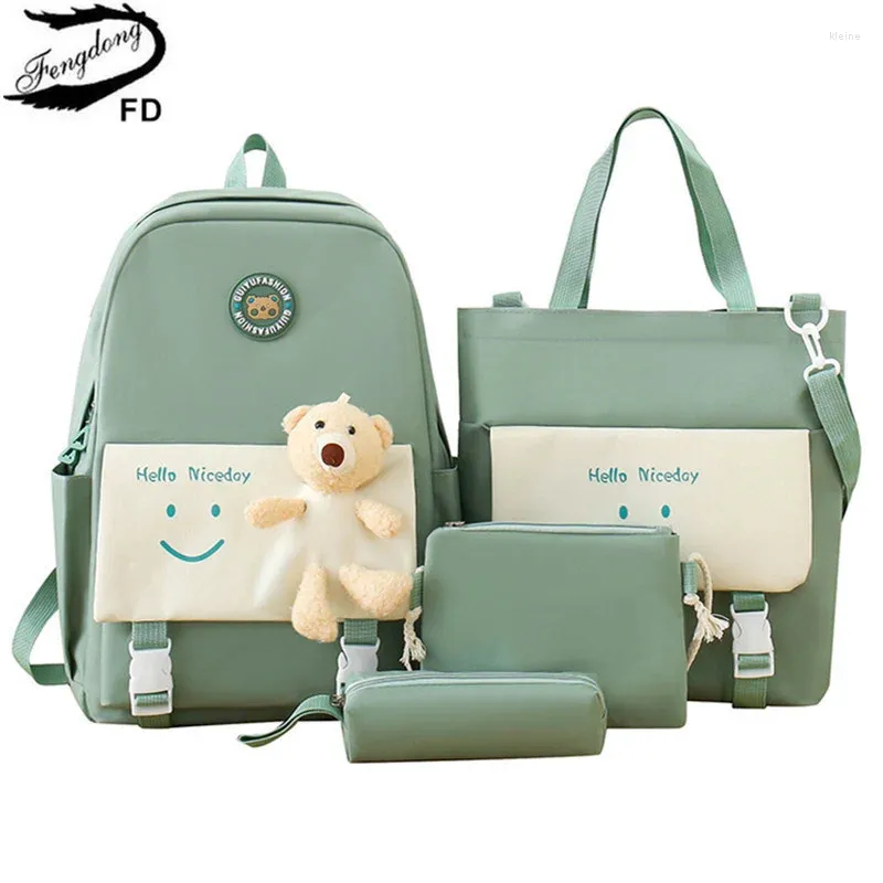 Borse da scuola Zaino elementare Fengdong per ragazze Borsa per libri verde Kawaii per bambini in stile coreano carino