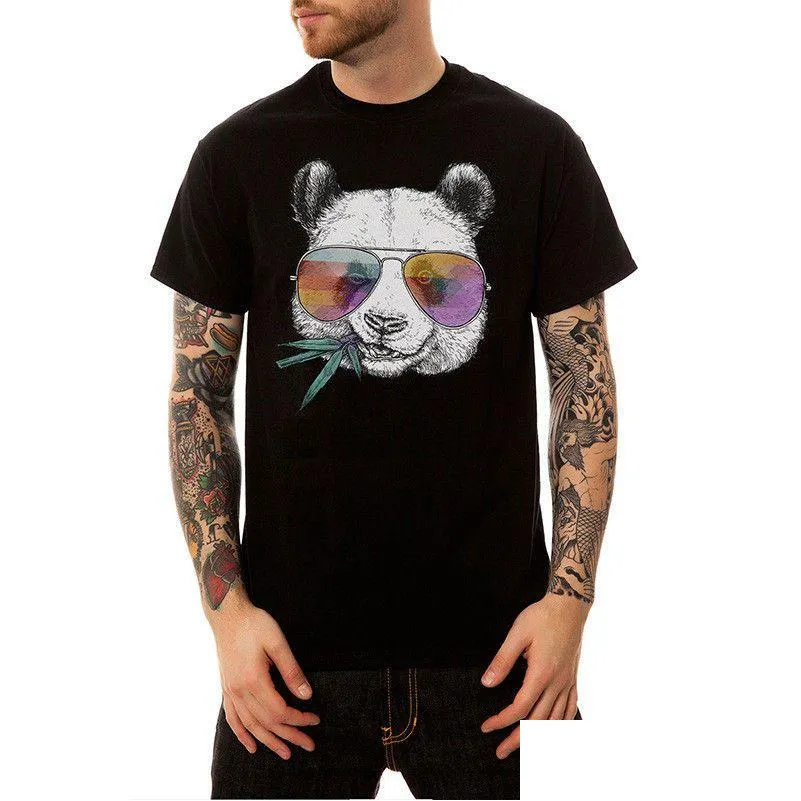 Herr t-shirts sommar nya casual glasögon panda tryck kort ärm t-shirt män o-hals bomull streetwear t-shirt toppar tees hip hop us si dh4iv