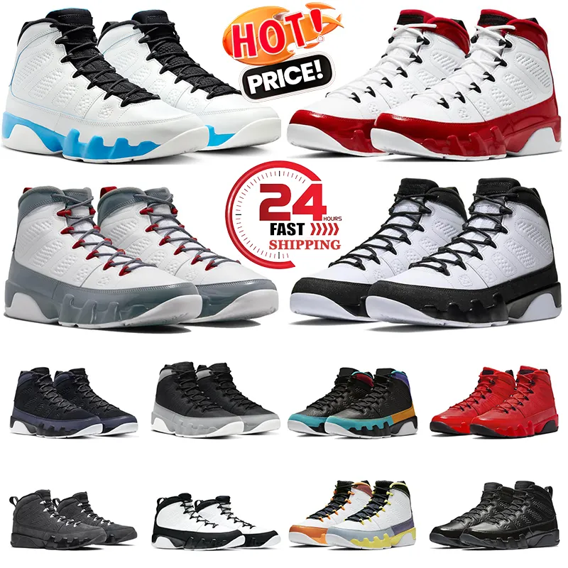 With Box Jumpman 9 Basketball Shoes 9s Fire Red Powder Blue Particle Grey UNC Gym Red Racer Blue Bred Patent Anthracite Statue Mens Sports Sneakers Trainers