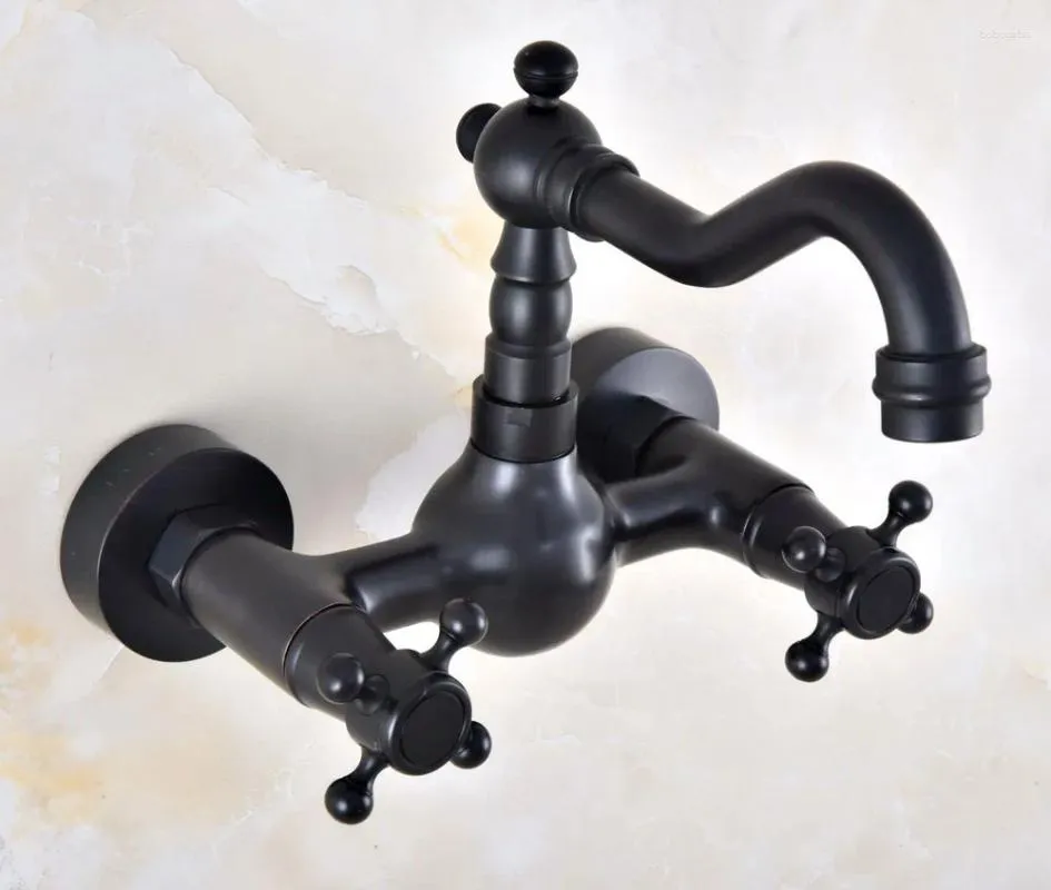 Rubinetti per lavandino del bagno Rubinetto per lavabo con bocca girevole in ottone lucidato a olio nero 360 Rubinetto per lavabo con doppia maniglia Miscelatore per acqua fredda da cucina Dnf847