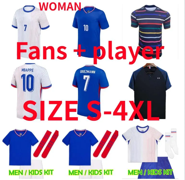 Maillots de Football 2024 French piłka nożna 24 25 Benzema koszulki piłkarskie mbappe griezmann pogba kante maillot foot koszulka hommes enfants men dla dzieci Wersja gracza