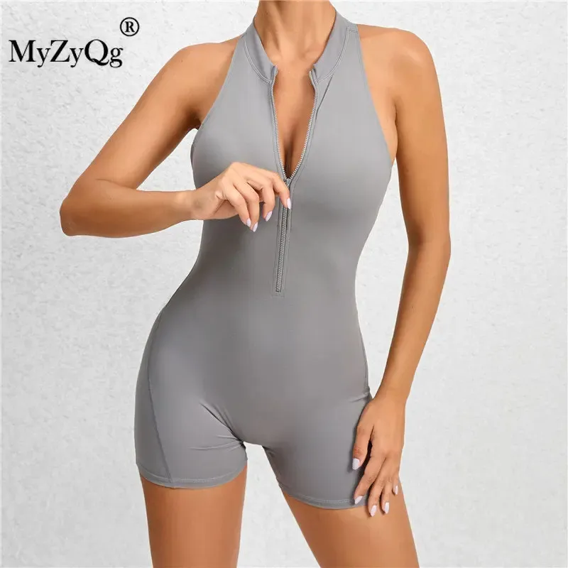 MyZyQg Tute da yoga da donna con cerniera attillata sportiva Glutei color pesca One Piece Quick Dry pieghettato Fitness Balletto Danza Tuta aerea 240313