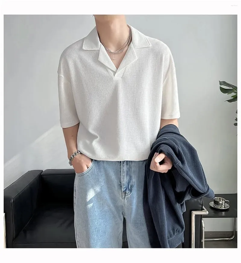 Casual overhemden voor heren Jong licht Cubaanse kraag Shirt Korte mouwen Mode Gebreid los T-shirt Zwart Wit Grijs Camisas