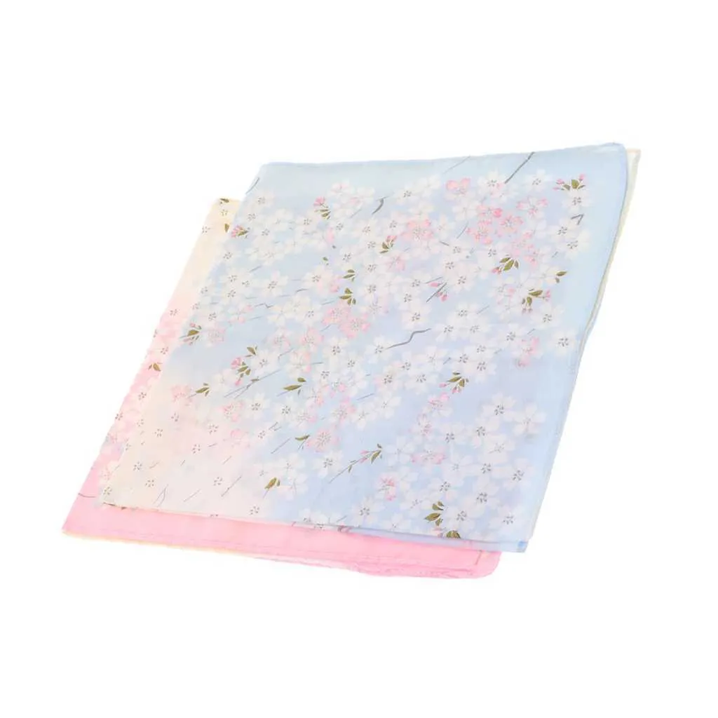 Set of 2 Cotton Floral Handkerchiefs Cherry Blossoms Pocket Hankies Wedding Party