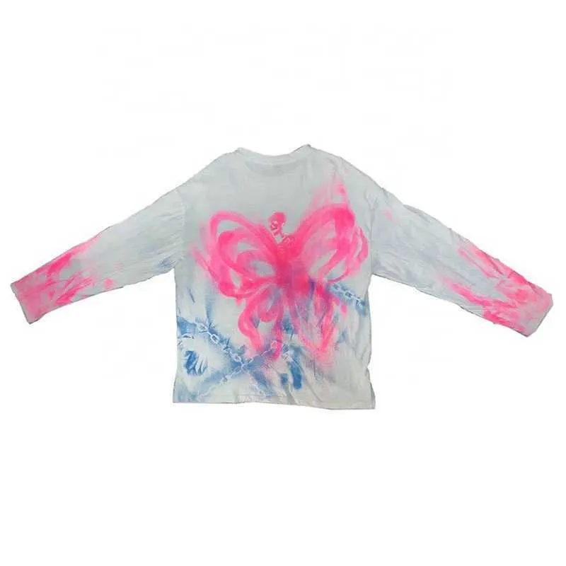 Finch Garment Custom Airbrush Paint T-shirts Femme 100% Bomull Sweatshirt Graffiti Tryck Kvinnor Långärmad T-skjorta