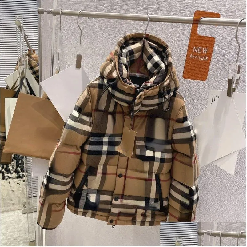 여자 다운 파카스 BU 브랜드 카키 클래식 격자 무늬 후드 코트 슬리브 분리 가능한 재킷 가을 겨울 드롭 배달 의류 의류 ou otyzx