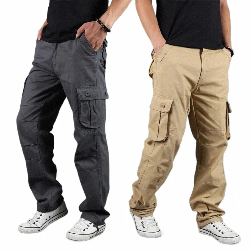 pantaloni maschili di grandi dimensioni multi-tasca sciolta di tute sportive per esterni di addestramento militare jogging pantaloni casual sciolti e comodi 206x#