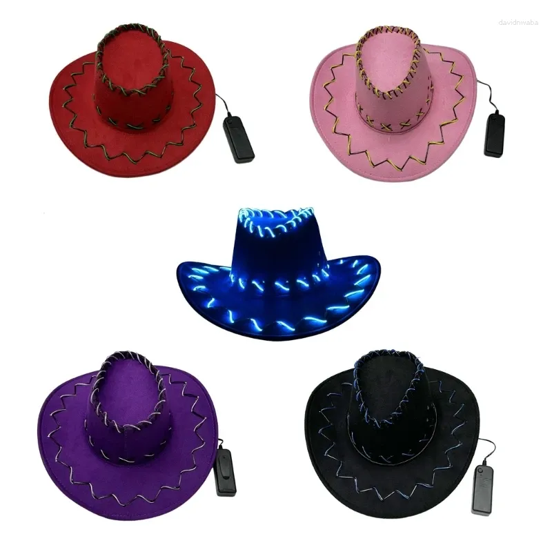 Berets WesternStyle Cowboy Hat Novelty Cowgirl Led Glowing Costume Top Hats Headwear Fedora Halloween Party Props DXAA