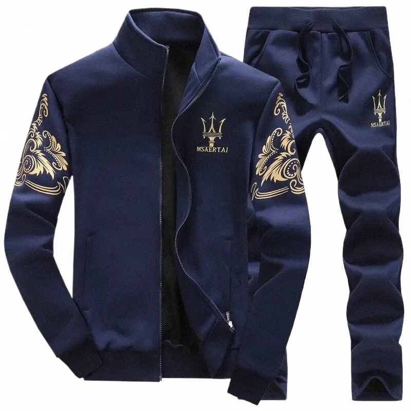 Män våren Autumn Casual Sports Set Spring Seas Youth Clothing Jacket Studentkläder Trendiga Urban Style Cott Polyester N7SD#