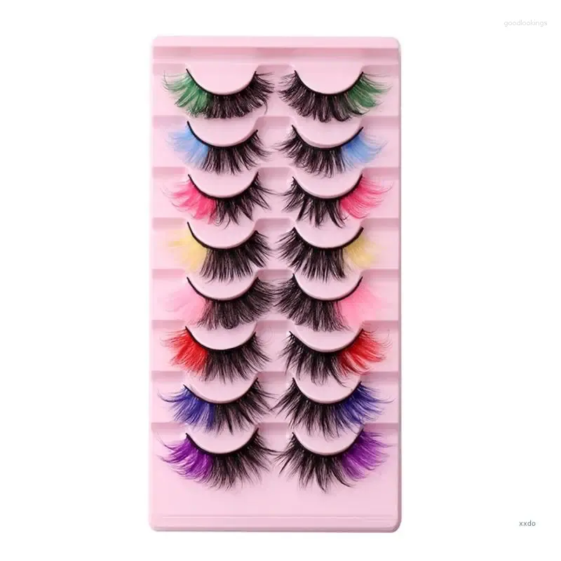 Faux cils 8 paires de cils de vison colorés yeux vaporeux naturels pour Halloween