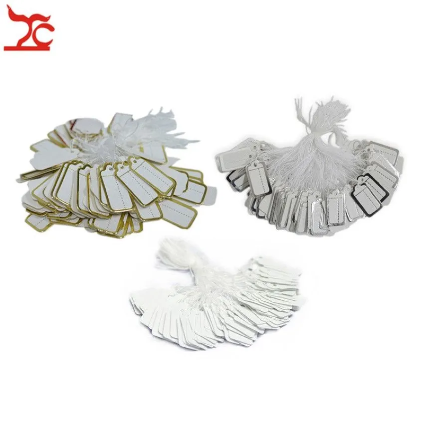 Étiquettes en papier blanc vierge, lot de 1000 pièces, avec ficelle suspendue, bijouterie, bague, montre, pratique, enfilée, Tag2415