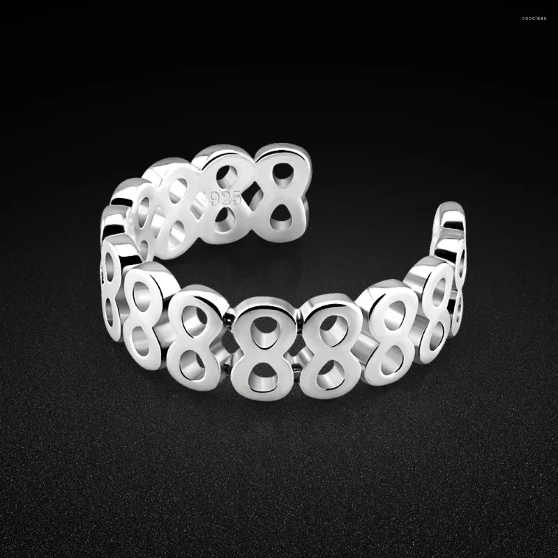 Anelli a grappolo Anello lucido alla moda Minimalista retrò in argento sterling 925 Numero 8 Apertura regolabile per le donne Gioielli per feste Regalo di compleanno