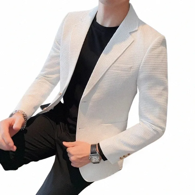 Новый Fi Two Butts клетчатый пиджак Masculino Осень Busin Роскошный пиджак для мужчин Свадебный выпускной Тонкий мужской пиджак Пальто t00z #