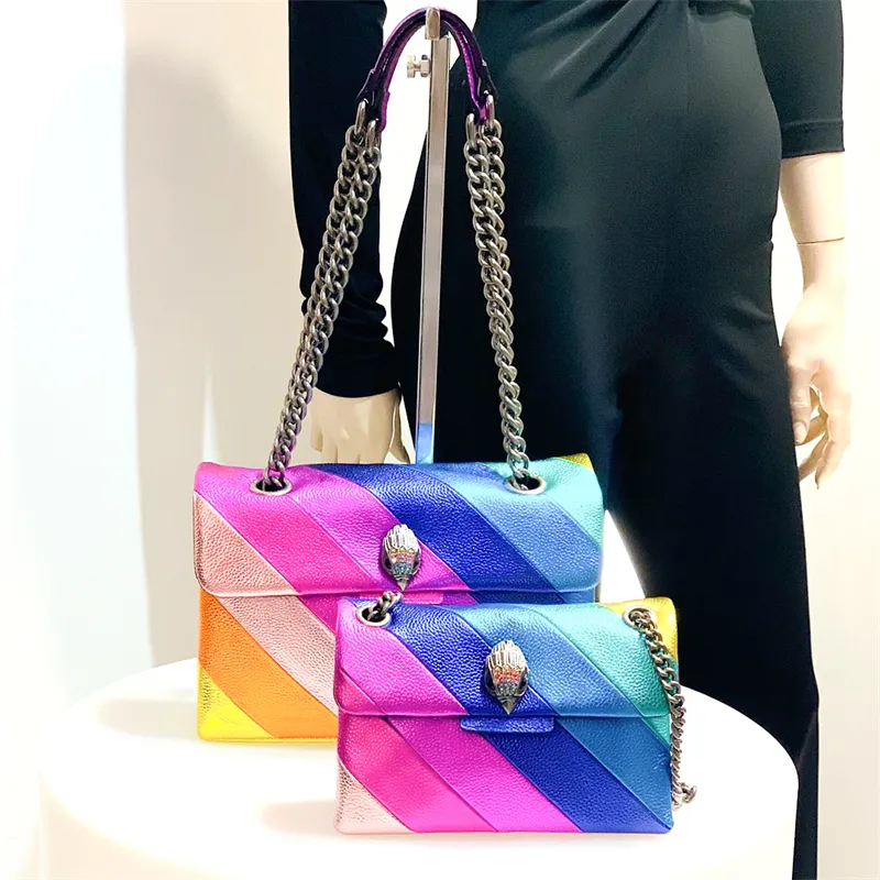 Pochette da uomo Kurt Geiger arcobaleno Luxury london Borse in vera pelle Spalla da donna designer borse da sera borse a tracolla con catena in metallo a righe Borsa