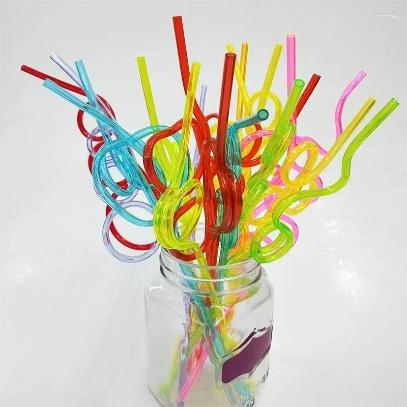 Disposable Cups Straws Colorful Plastic Drinking Love Creative Shade Art Long Flexible Wedding Party Supplies Kitchen Accessories 10Pcs