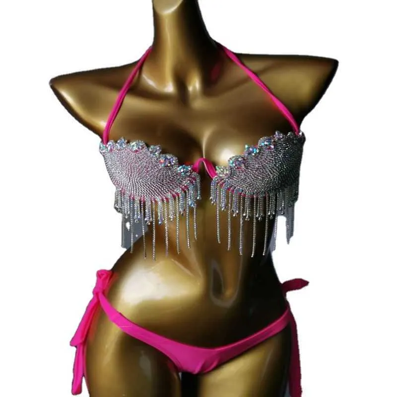 Designer Luxury Bikinis Swimwear Girls Rhinestone Shiny Dance Wear Performance Stripper Outfit Mermaid Bikini