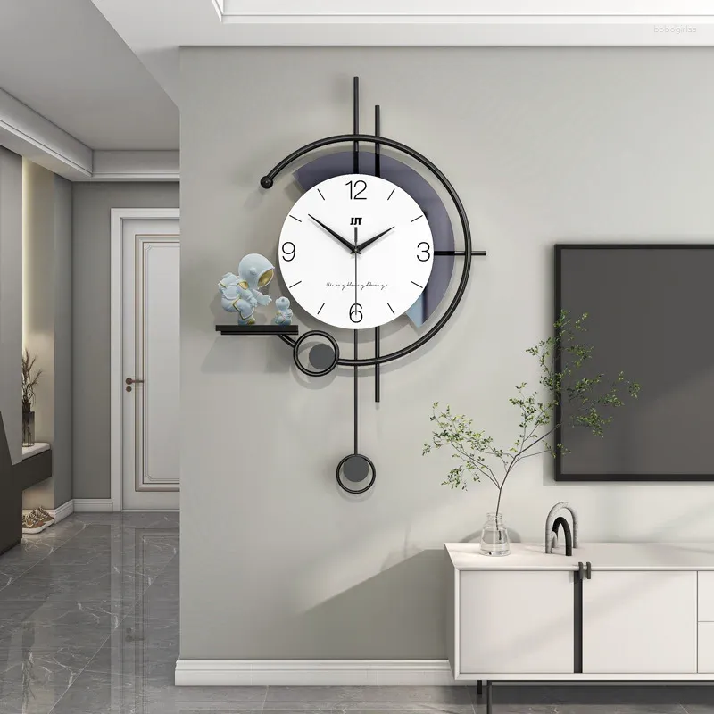 Relojes de pared Diseño moderno Dormitorio Sala de estar Decoración Altavoz Silencio Metal Herrajes Moda Reloj Estante de almacenamiento