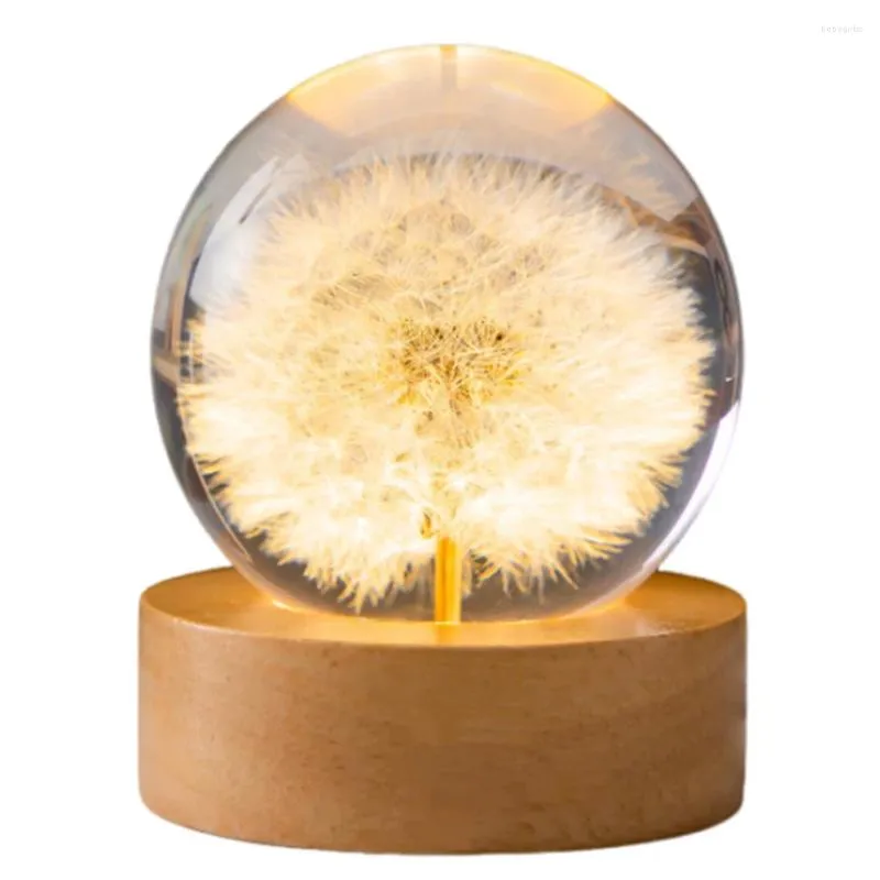 Decoratieve beeldjes Bloem Bureaulamp Met Houten Basis Leuk Nachtlampje Forever Bloemen Kristallen Bol Cadeaus Voor Mannen Vrouwen Kinderen Jongens Meisjes