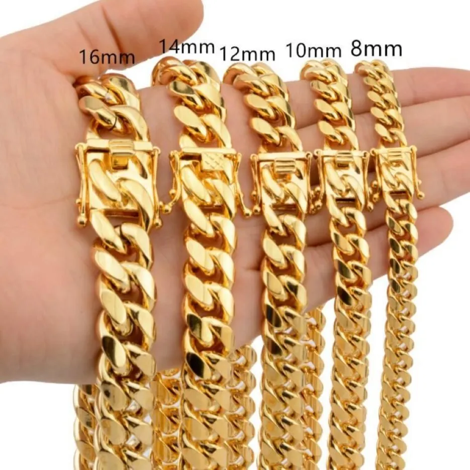 Ketten 6 8 10 12 14 16 18 mm Miami Kubanische Kette Halskette für Männer 24 Zoll Gold Link Bordstein Edelstahl Hip Hop Schmuck224c