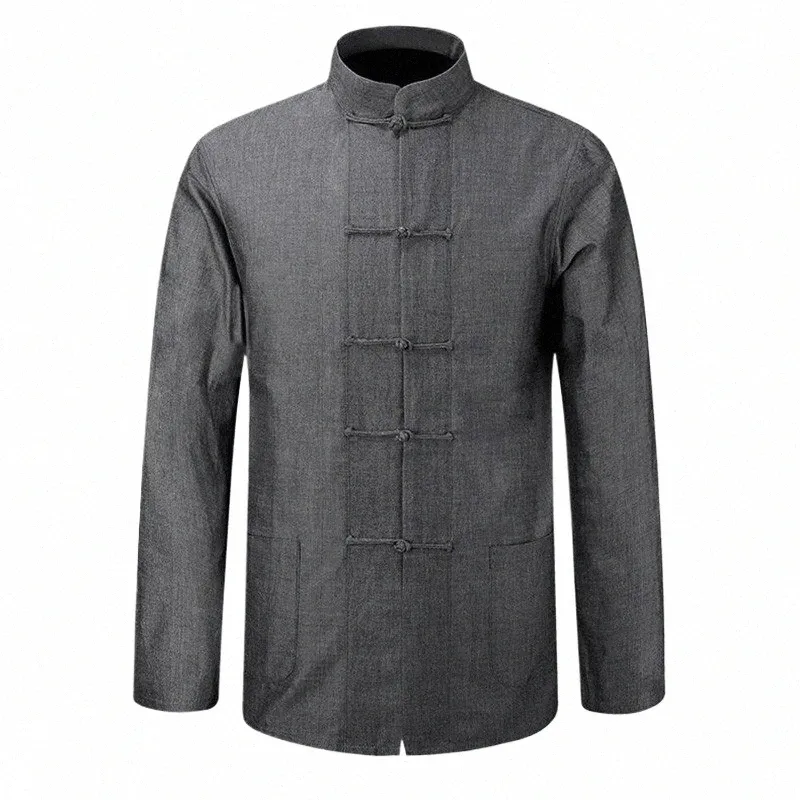 Nouveau mâle Cott chemise traditionnelle chinoise hommes manteau vêtements Kung Fu Tai Chi uniforme automne printemps Lg manches veste pour homme c1BJ #