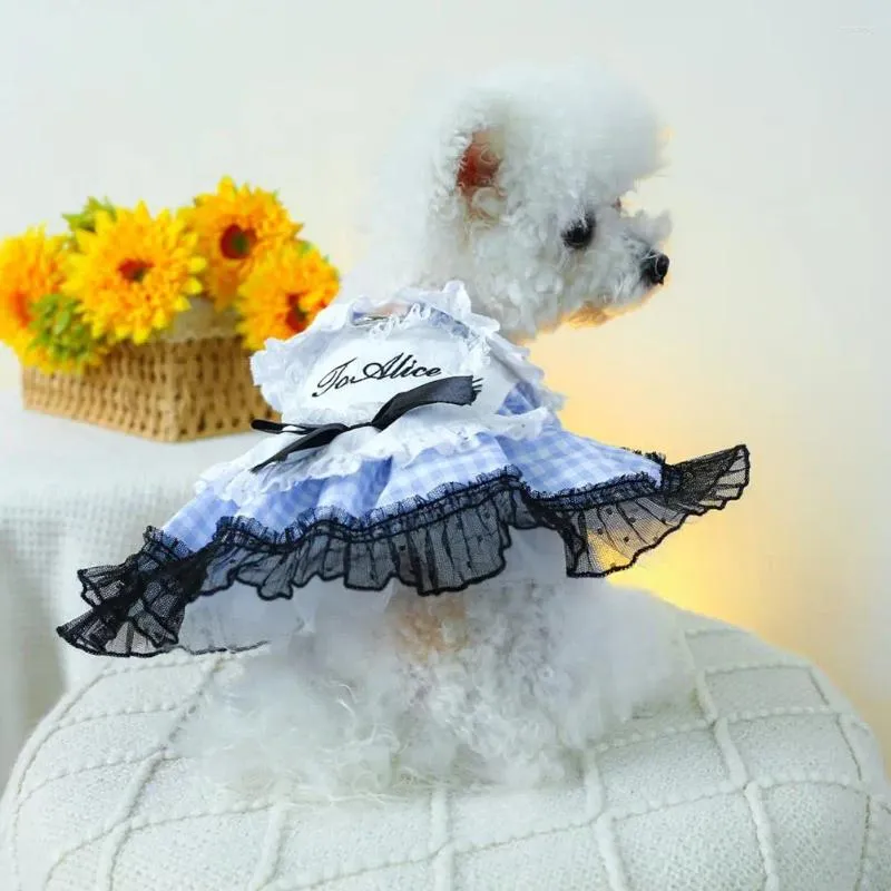 Hundkläder husdjursklänning med båge dekoration fin utförande chic mesh skarv prinsessa för pooch